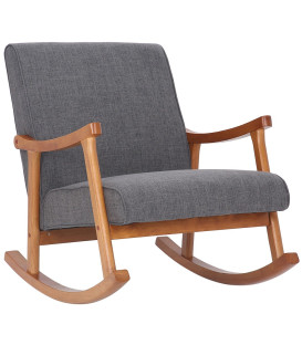 MORE gyngestol i moderne design med høj ryg, polstret sæde og stel i massivt kautsjuktræ – ideel som lænestol, vugge eller ammes